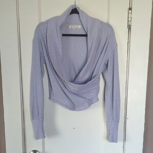 We The Free Lavender Ribbed Draped Open-Front Long Sleeve Top